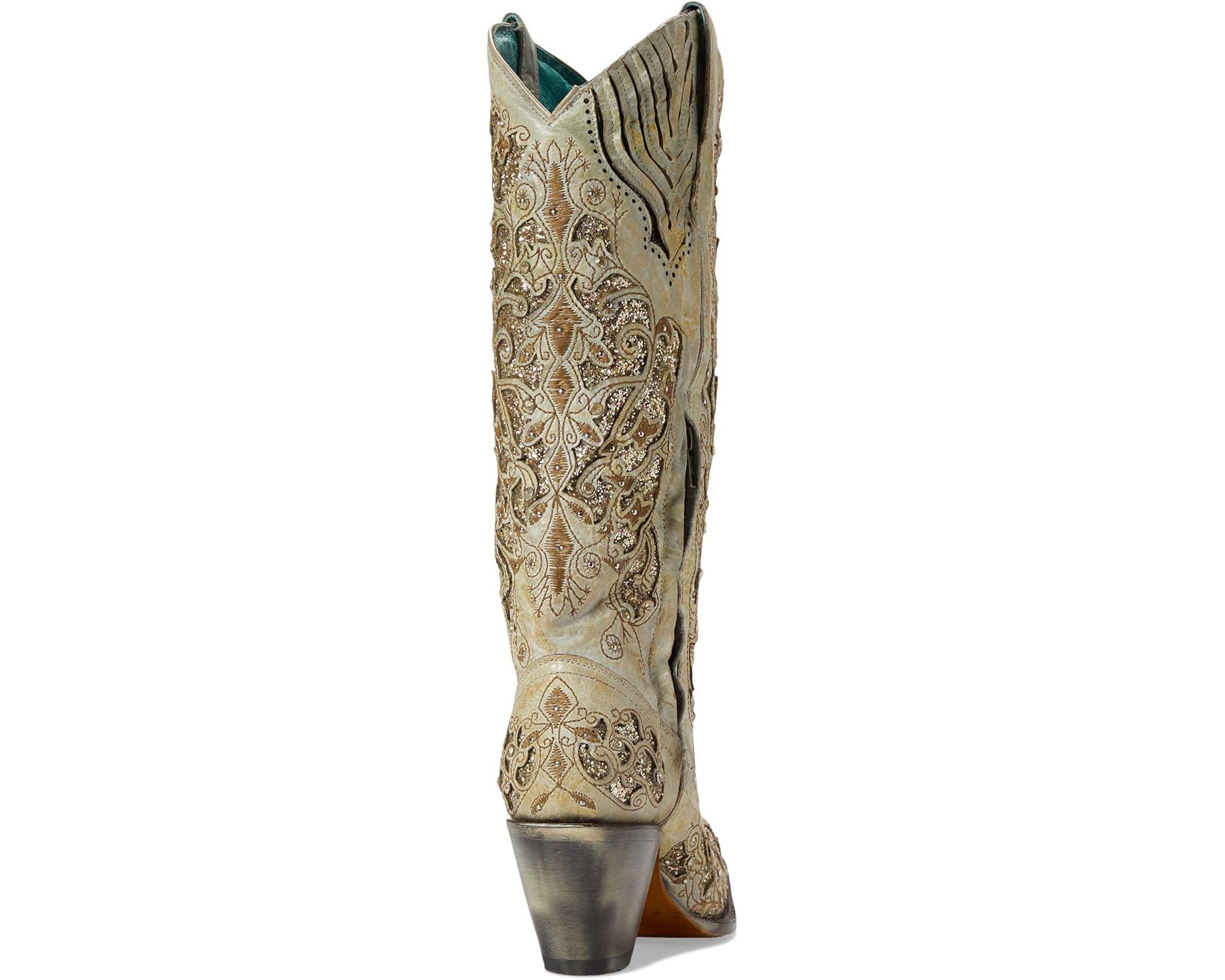 Corral Beige Distressed Glitter Inlay and Embroidered Boot