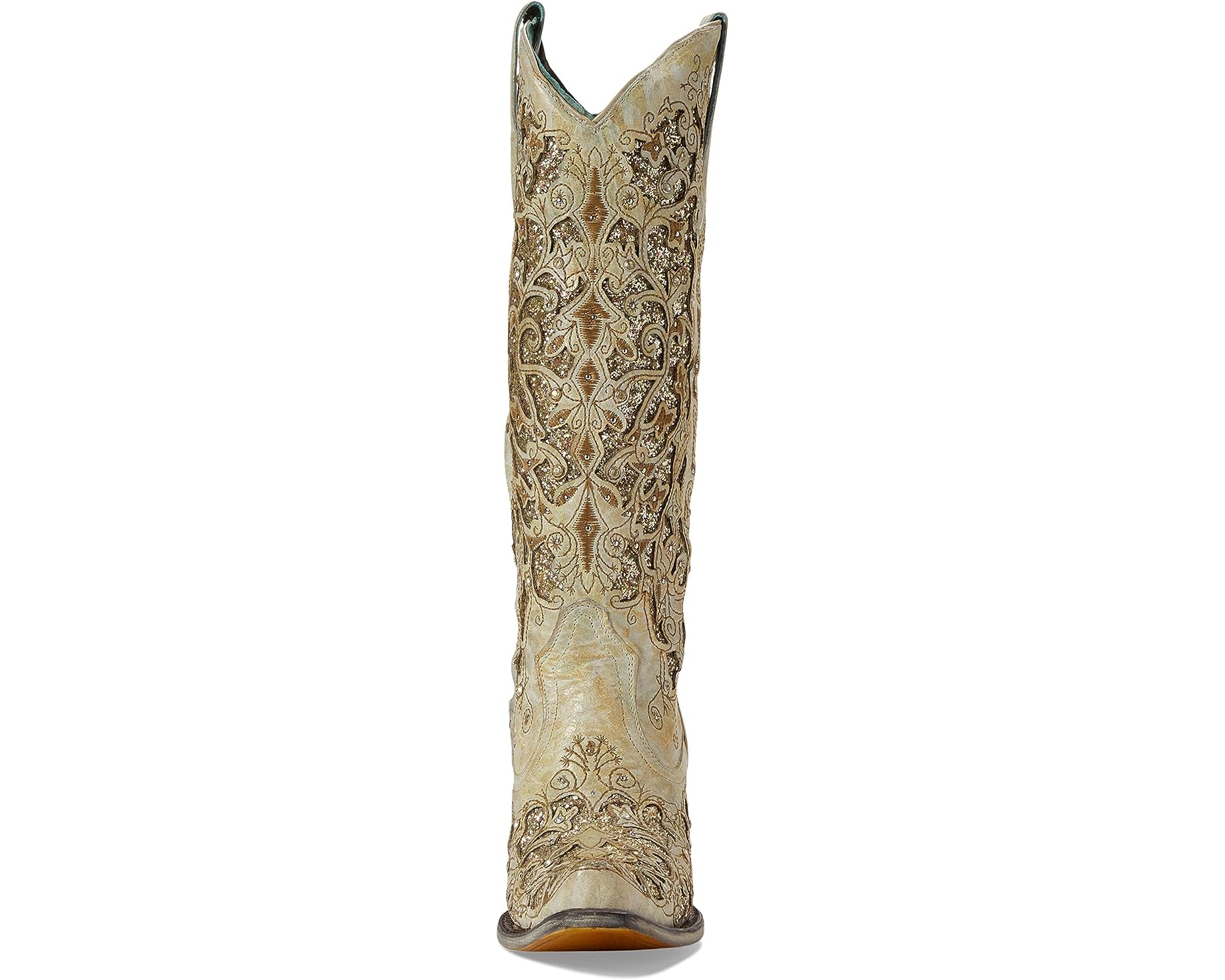 Corral Beige Distressed Glitter Inlay and Embroidered Boot