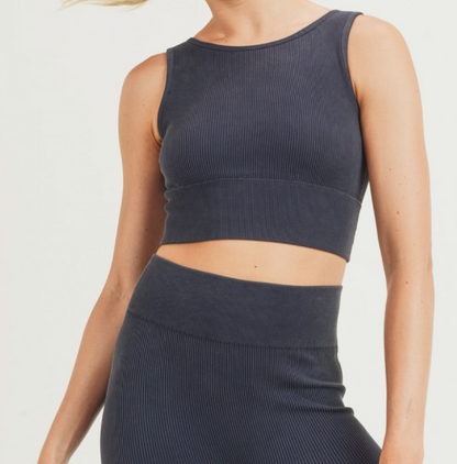 Ribbed Cut-Out Hybrid Sports Bra Black S