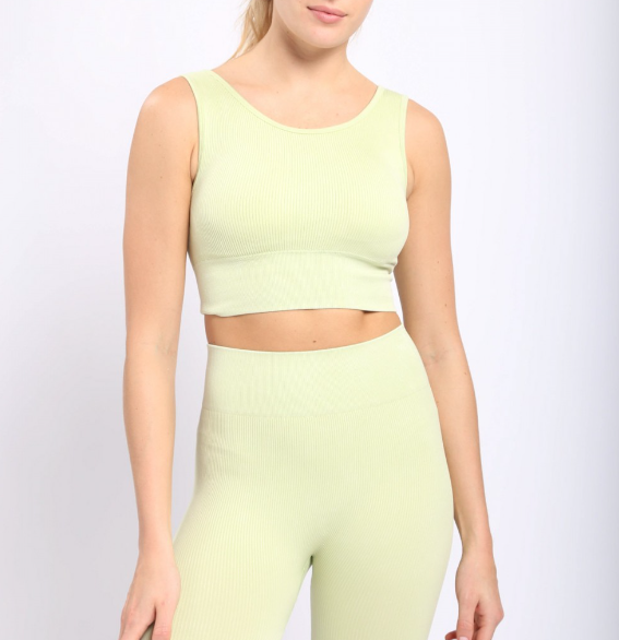 Ribbed Cut-Out Hybrid Sports Bra Lily Green M