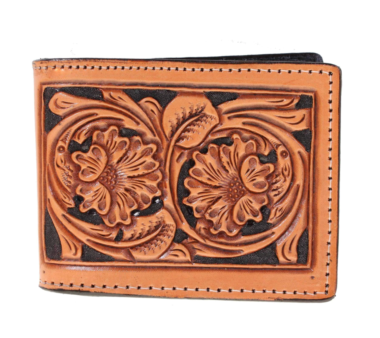 Double J Hand-Tooled Floral Mens Bifold Wallet