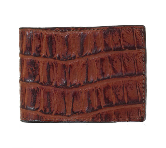 Double J Knife Tail Cognac Gator Print Bifold Wallet