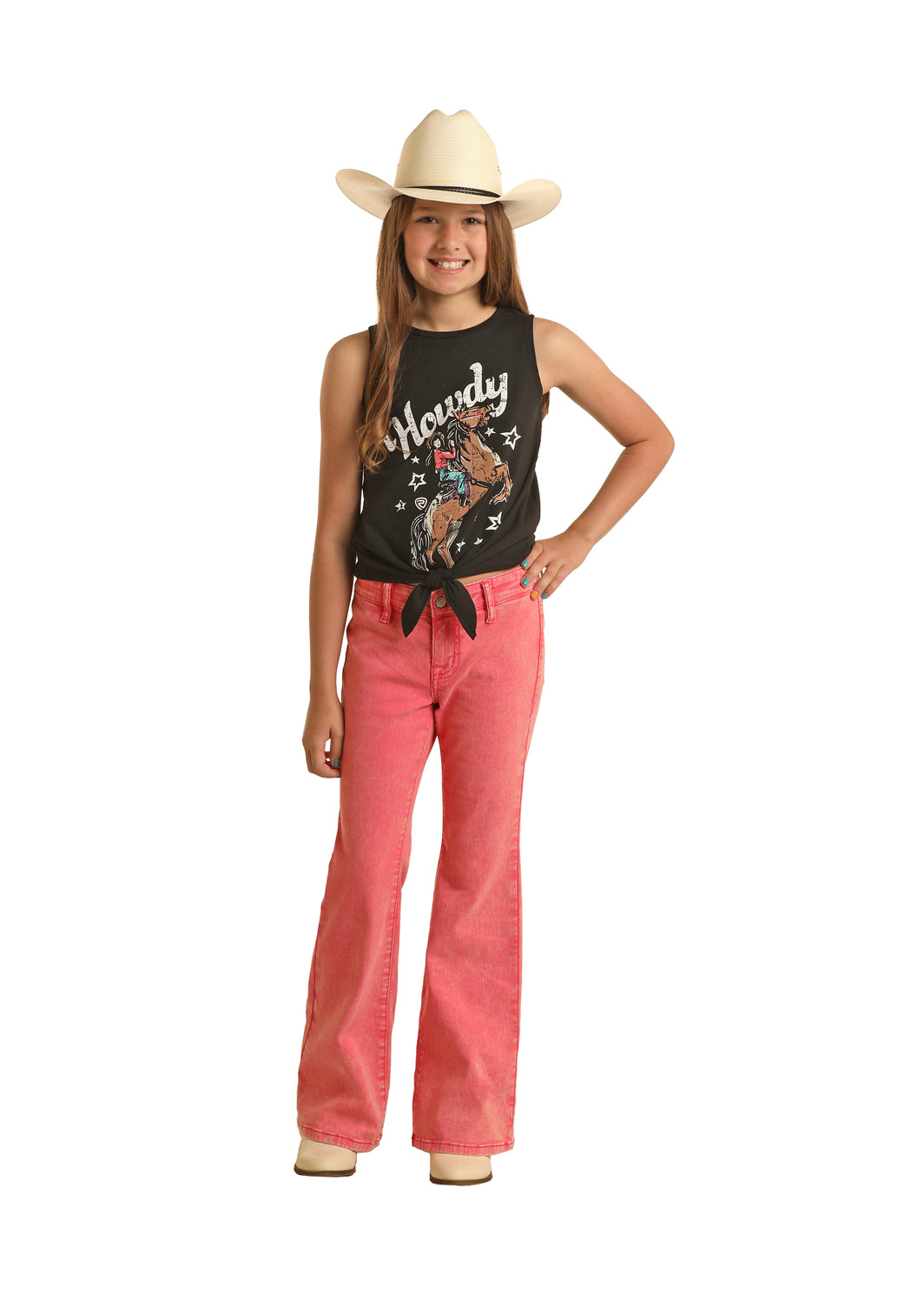 Rock and Roll Girl's Pink Distressed Flare Jean