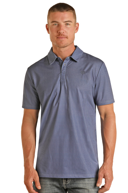 Rock and Roll Blue Micro Print Polo Shirt