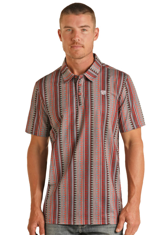 Rock and Roll Men's Red Aztec Stripe Polo