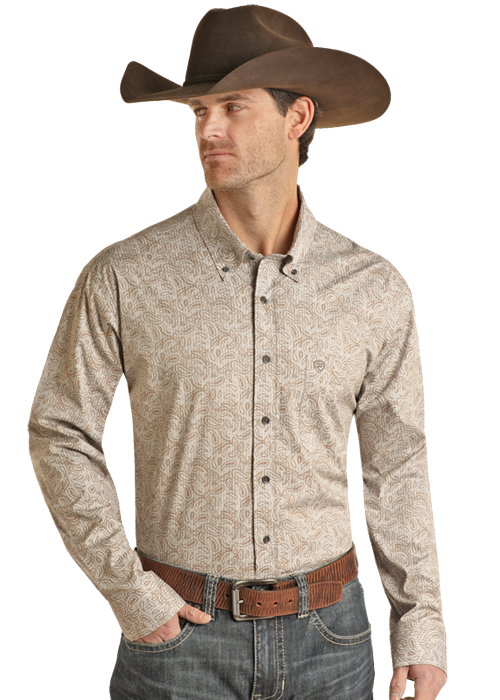 Rock and Roll Tan Pinstripe Paisley Shirt