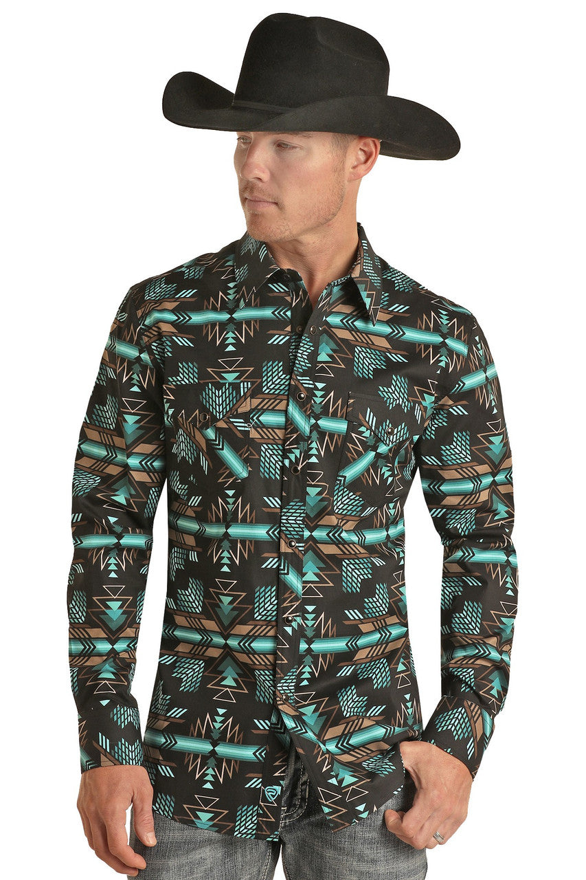 Rock and Roll Slim Fit Aztec Print Snap Shirt