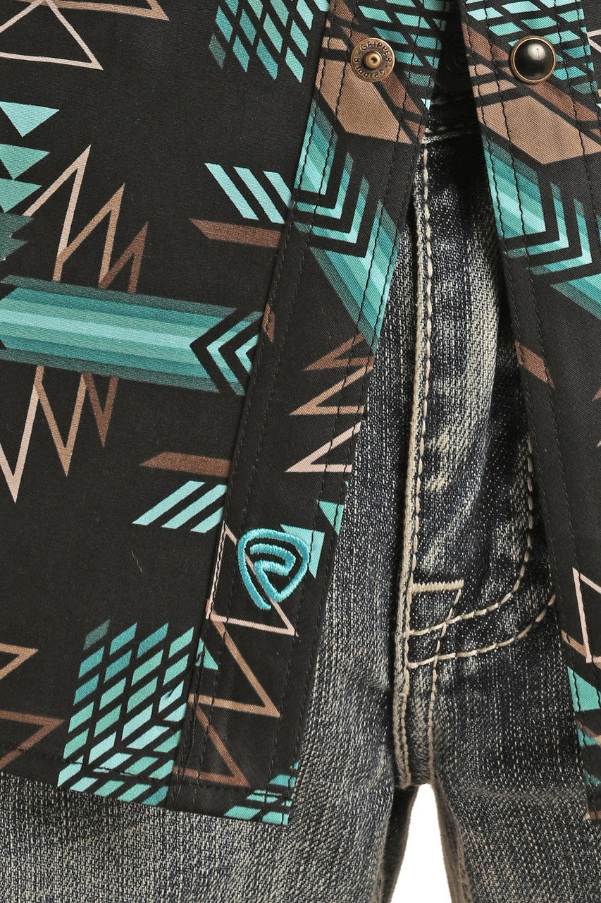 Rock and Roll Slim Fit Aztec Print Snap Shirt