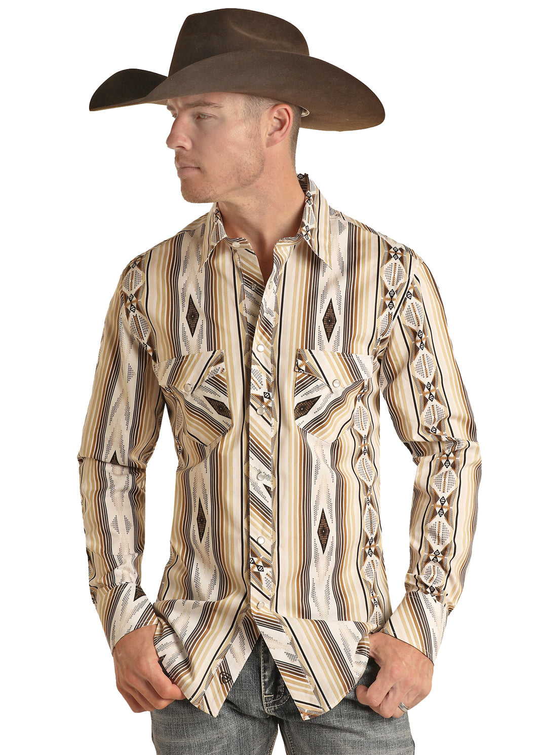 Rock and Roll Tan Aztec Stripe Shirt