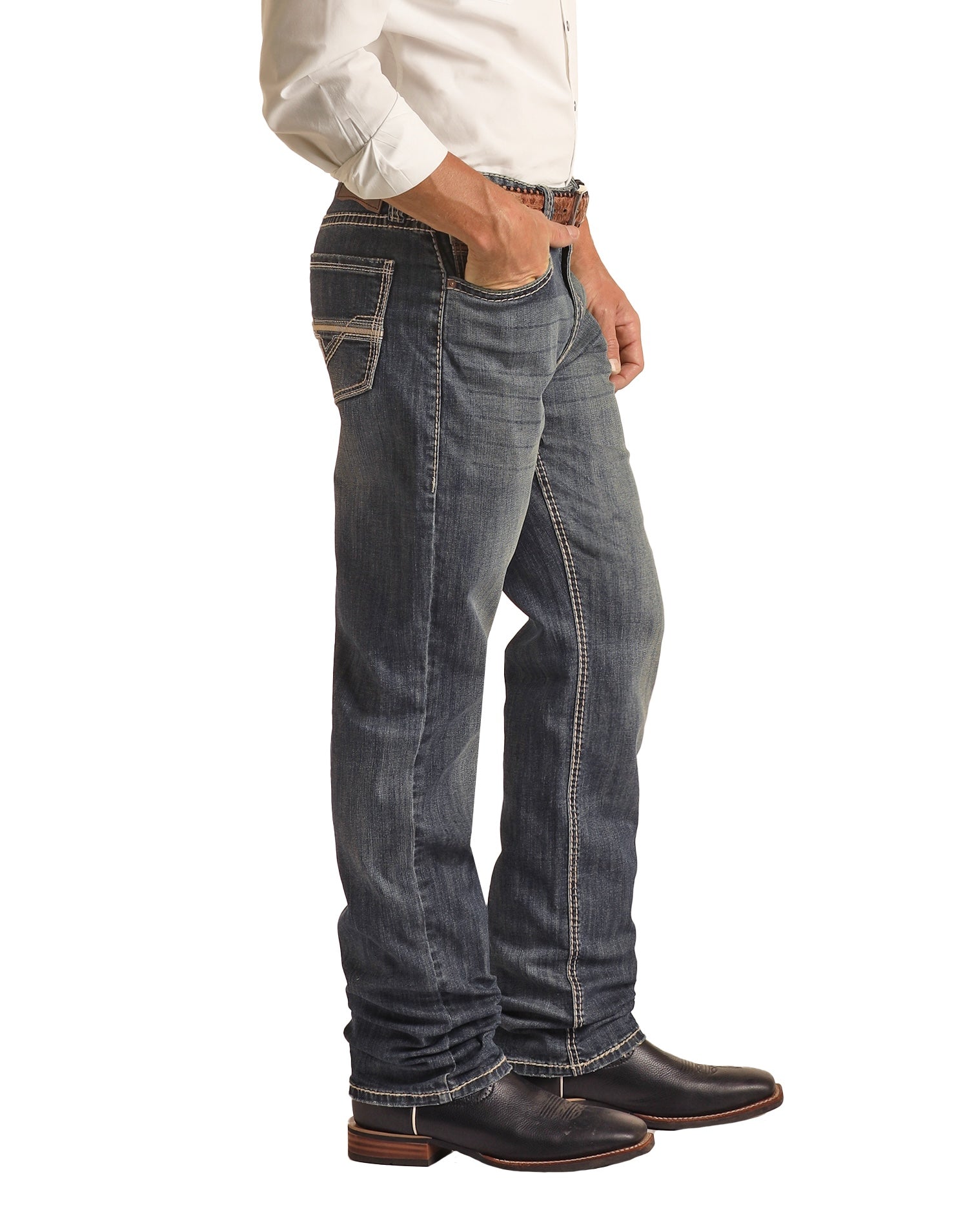 Rock and Roll Double Barrel Rope Stitch Relaxed Stackable Bootcut Jean