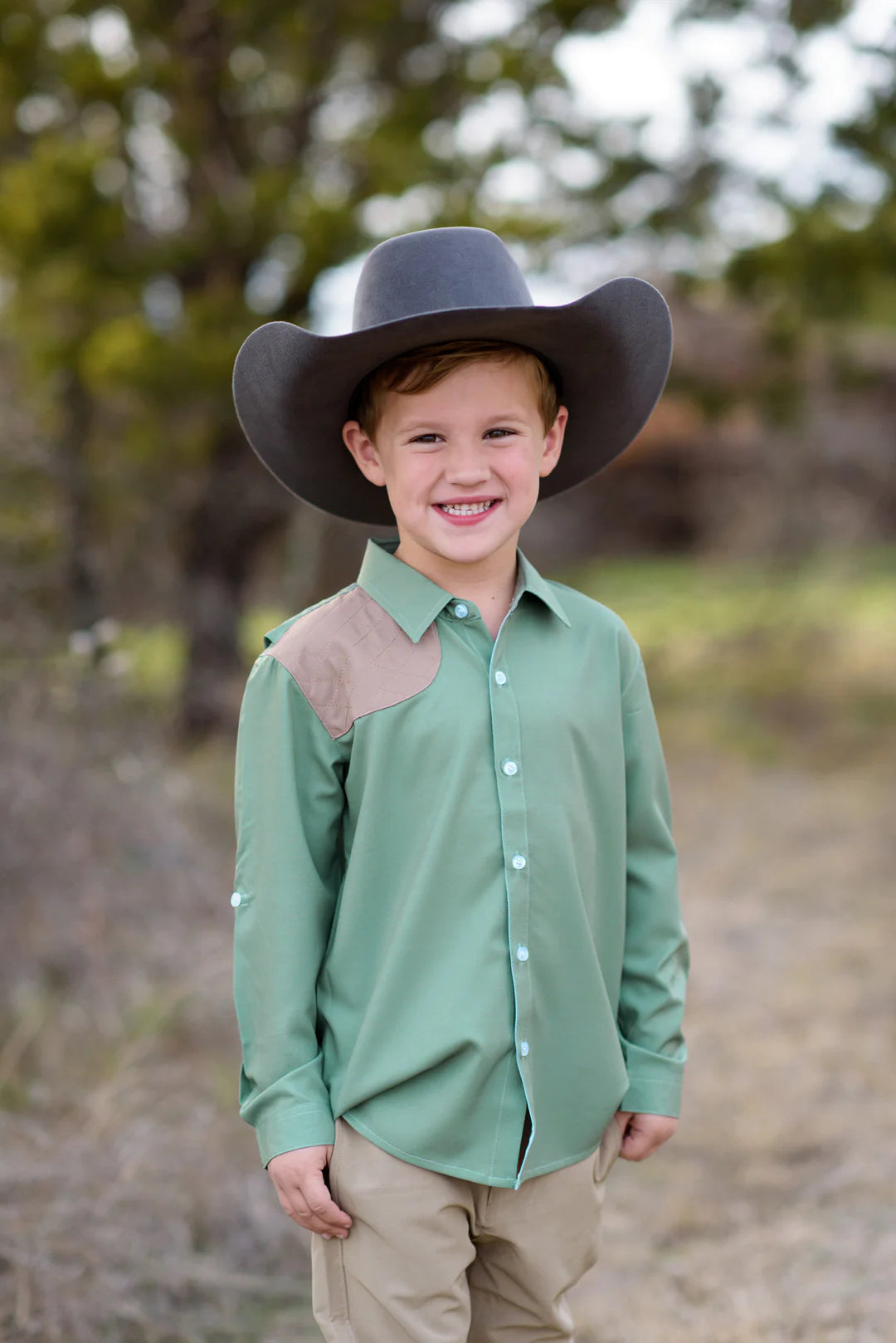 Sage Green and Khaki Long Sleeve Shirt