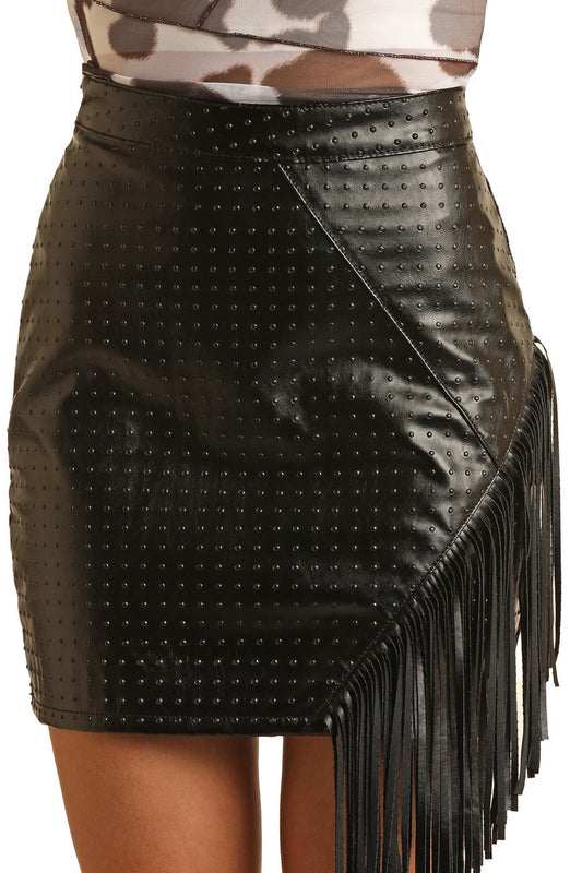 Rock and Roll Black Fringe Mini Skirt With Studs