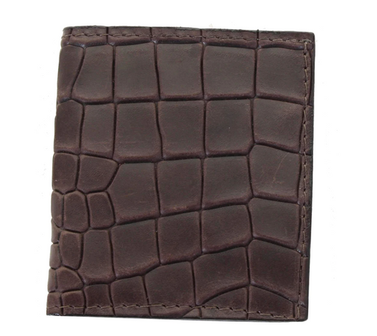 Double J Brown Diamond Back Crocodile Print Credit Card Wallet