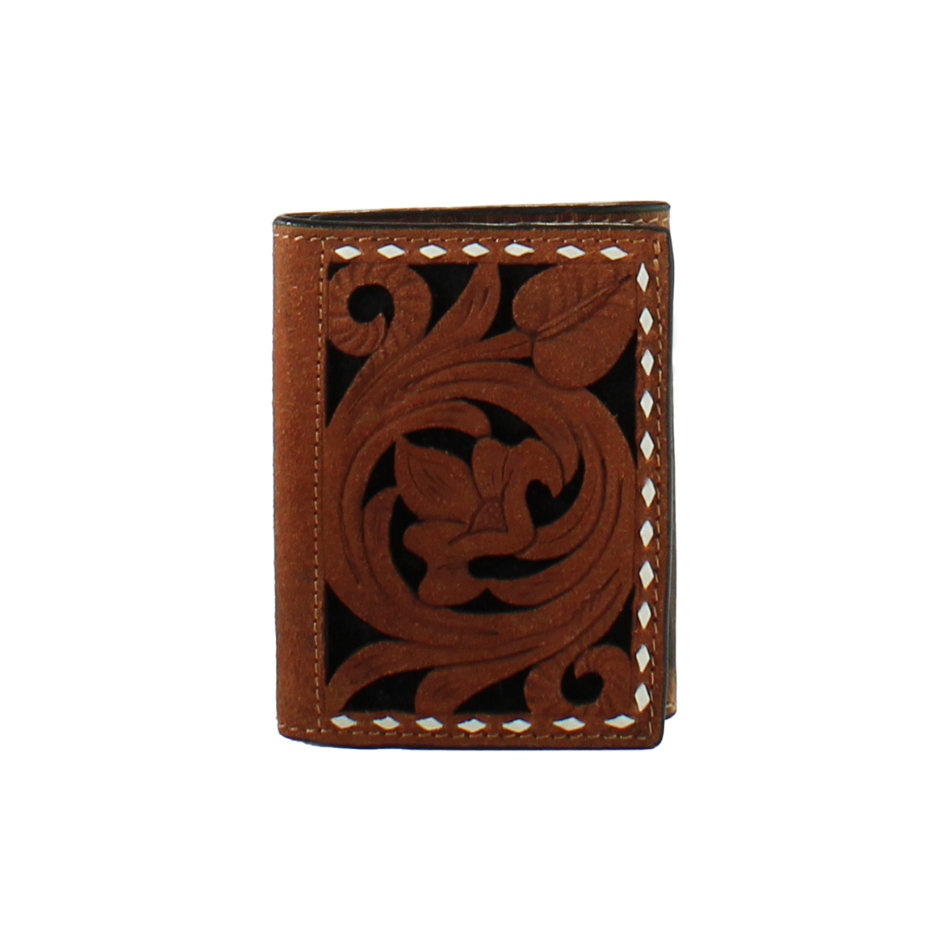 3D Trifold Floral Filigree Brown Wallet