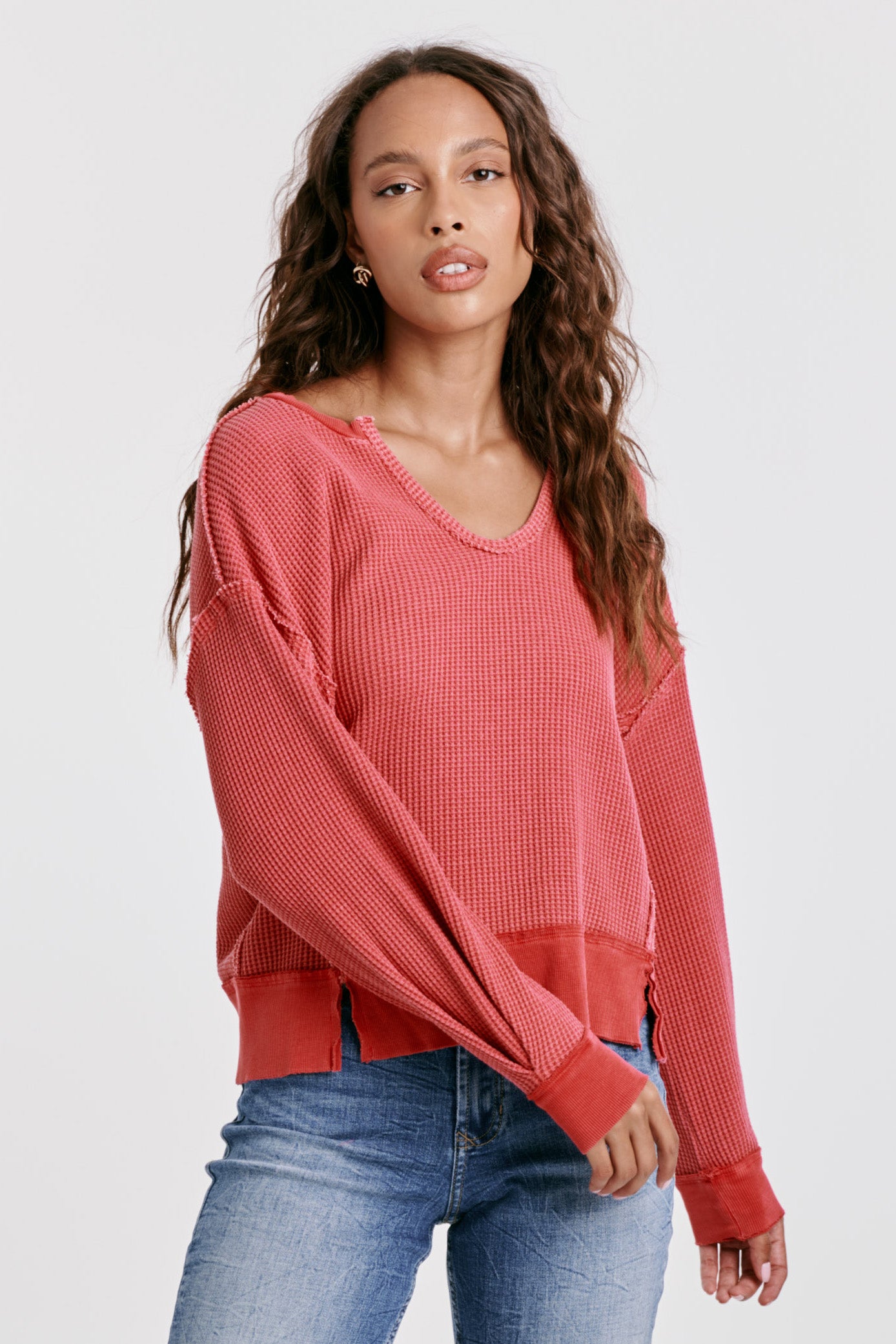 Dear John Zyra Thermal Oversized Top in Viva Magenta