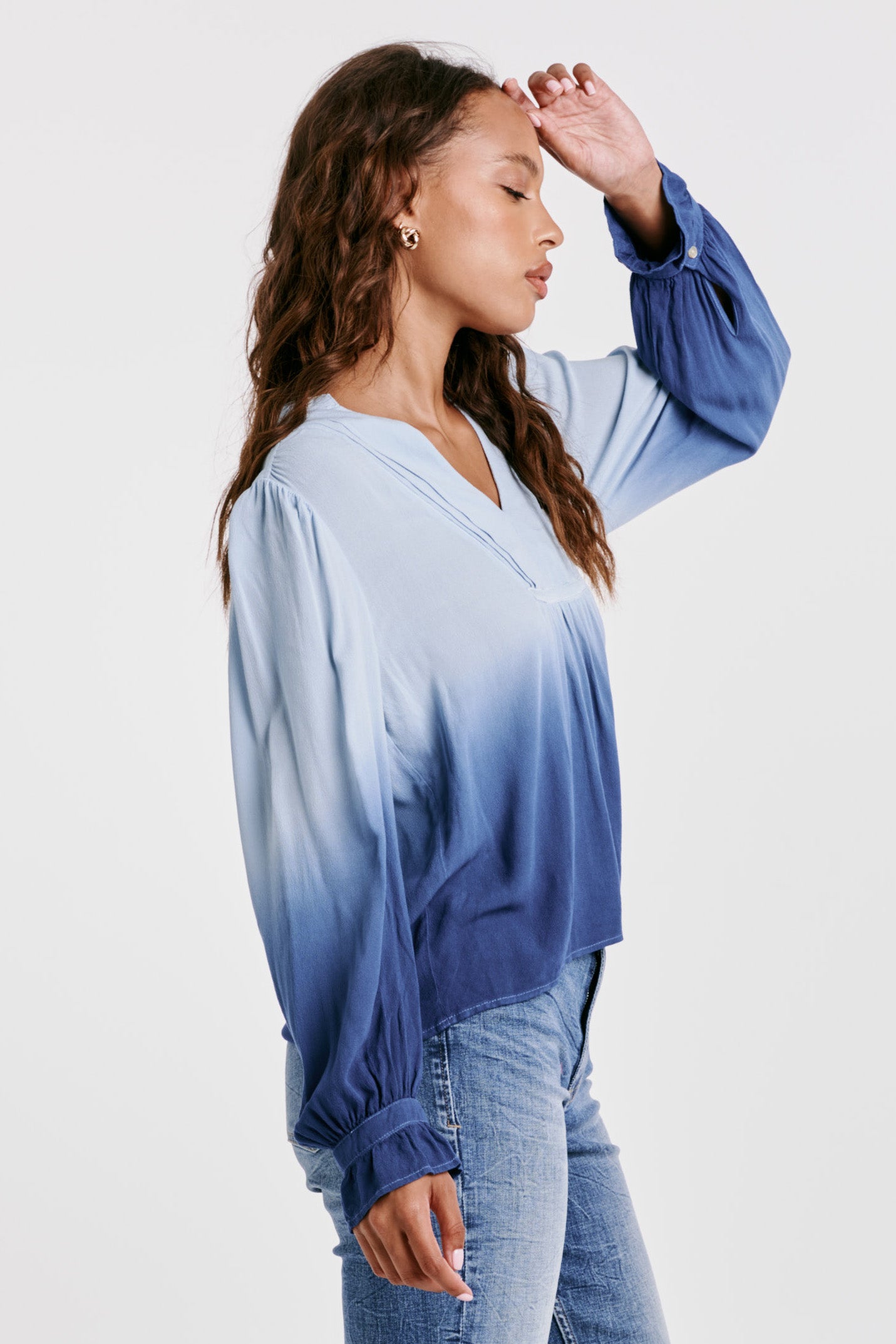 Dear John Peony V-Neck External Blue Ombre Top