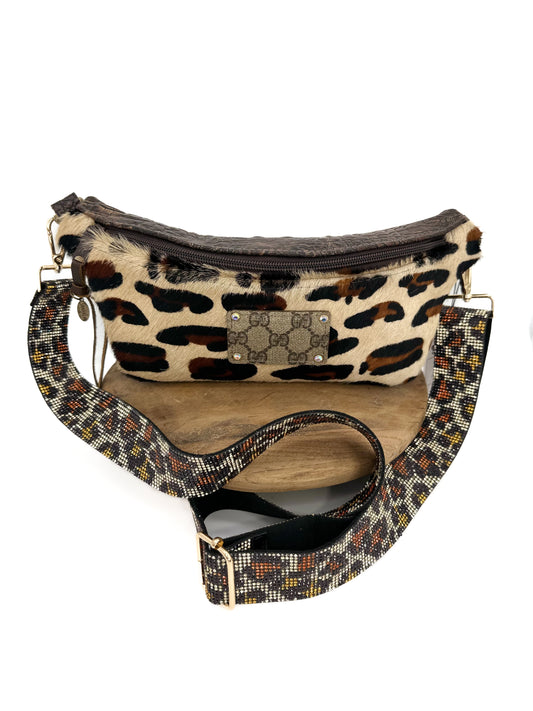 Sandra Ling Designs Cowhide Cheetah Bum Bag with Bling Strap