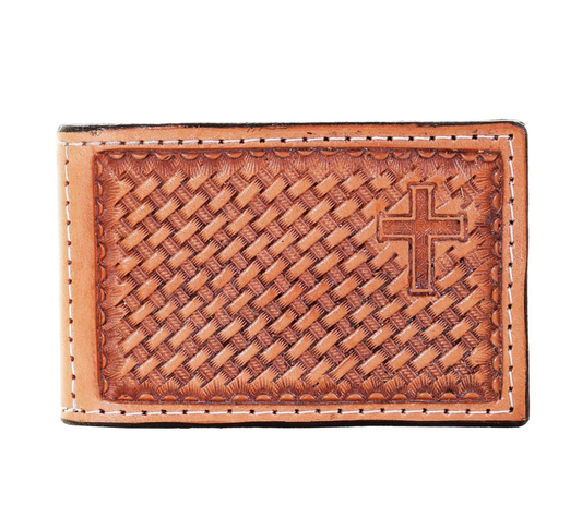 Double J Hand-Tooled Cross Money Clip