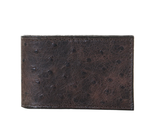 Double J Brown Ostrich Print Money Clip Wallet