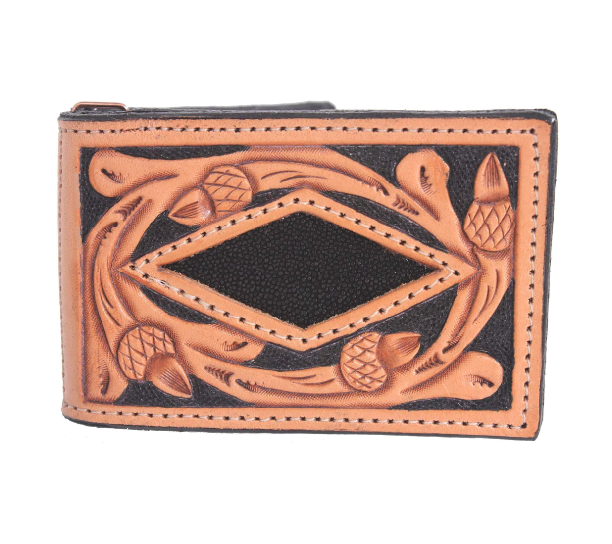 Double J Hand-Tooled Inlayed Money Clip