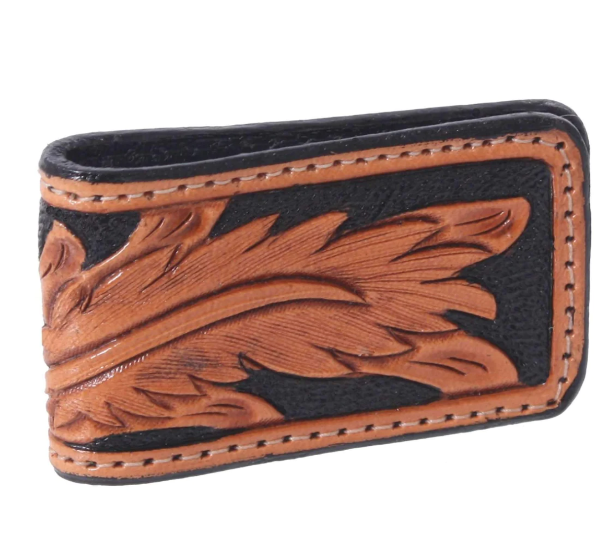 Double J Hand-Tooled Magnetic Money Clip
