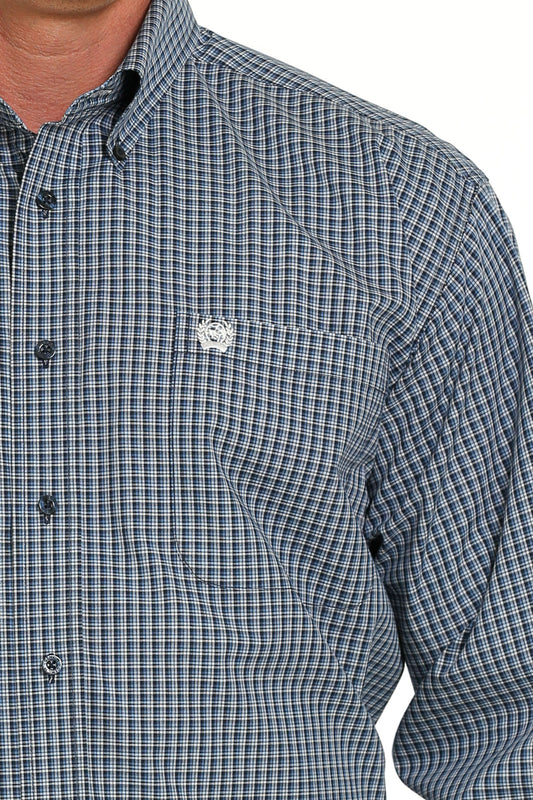 Cinch Men's Navy Blue Plaid Long Sleeve Button Down Western Shirt