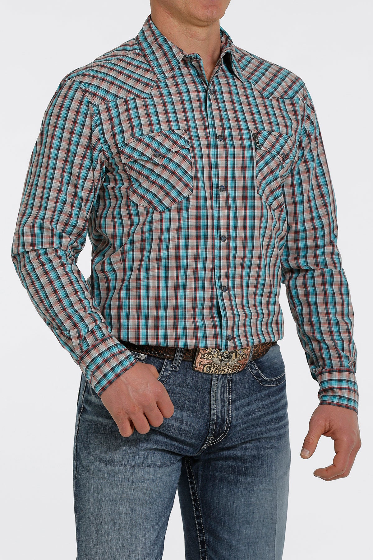 Cinch Long Sleeve Plaid Modern Fit Button Up Shirt