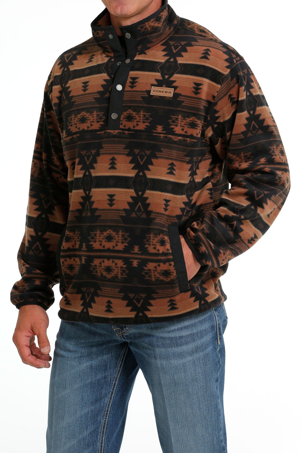 Cinch Men's Black Aztec Print Polar Fleece Pullover