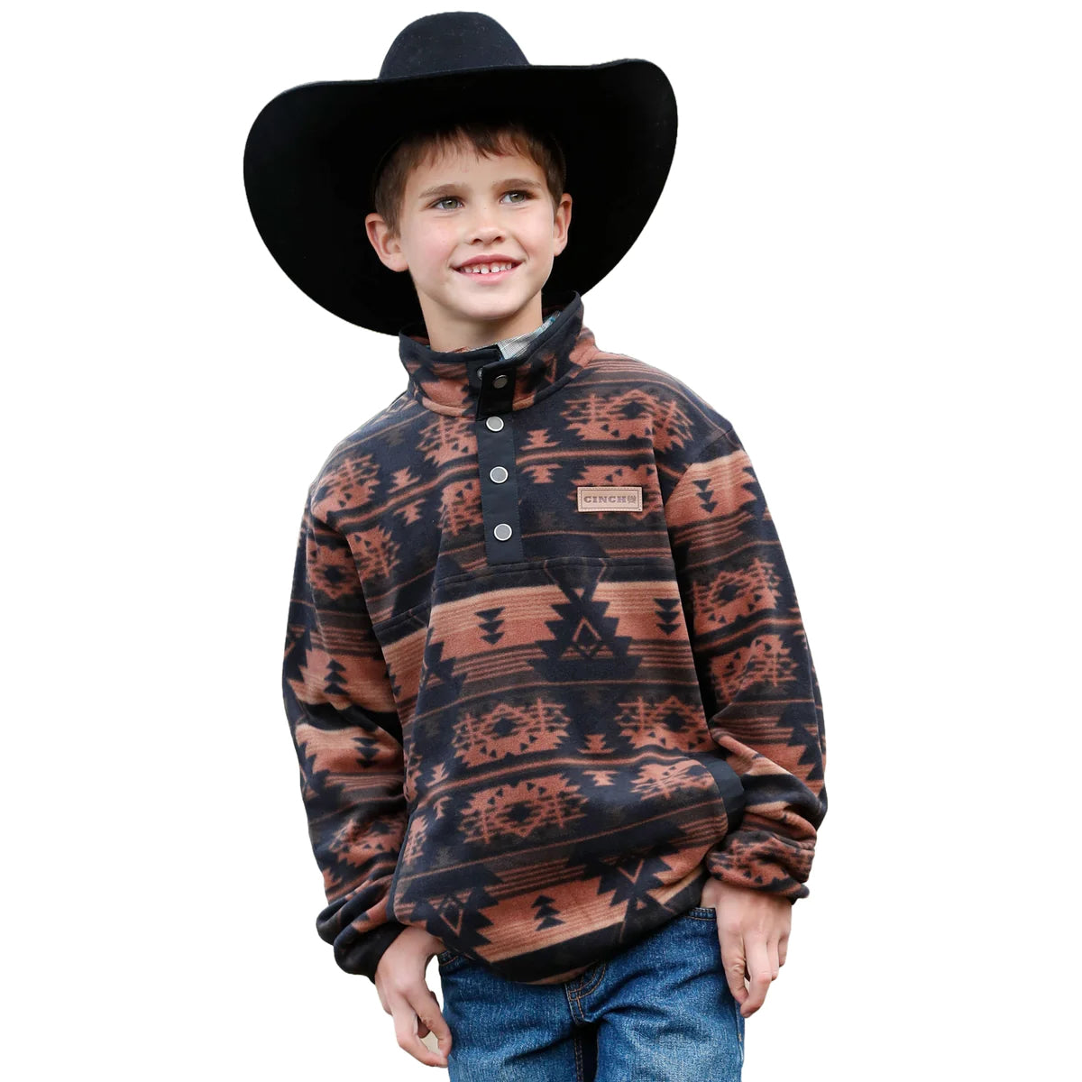 Cinch Boy's Black Aztec Polar Fleece Pullover