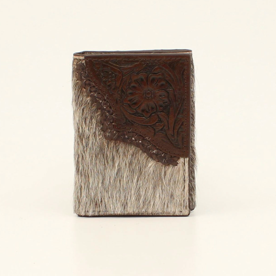 Nocona Calf Hair Tooled Edge Trifold Wallet