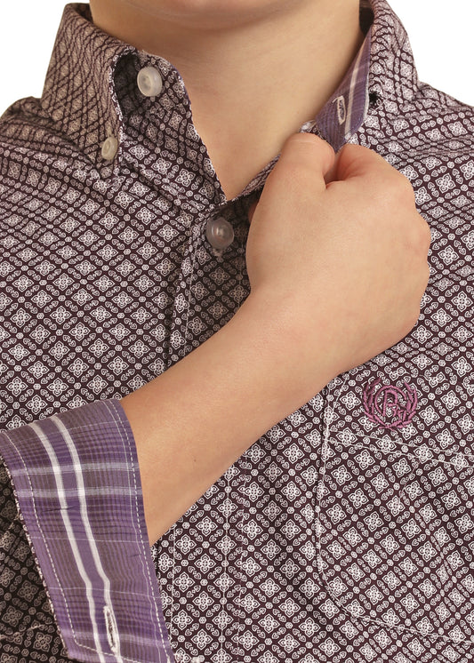 Panhandle Boys Purple Paisley Button Down Shirt