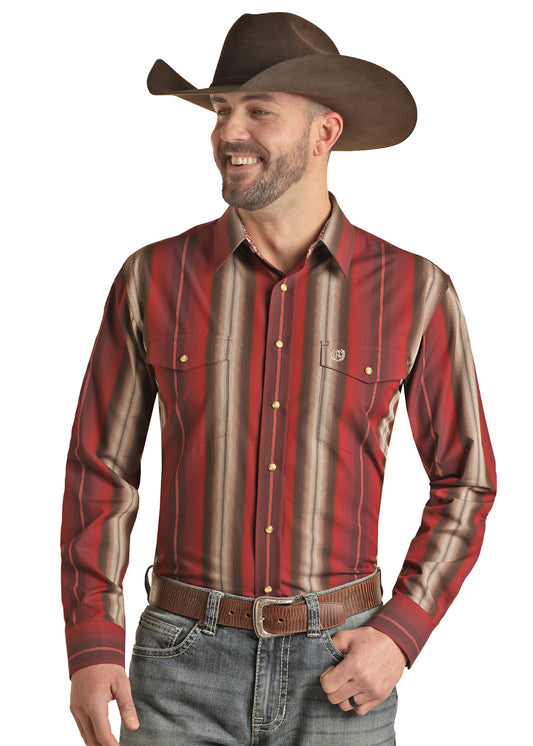 Panhandle Men's Scarlet Serape Stripe Snap Western Shirt