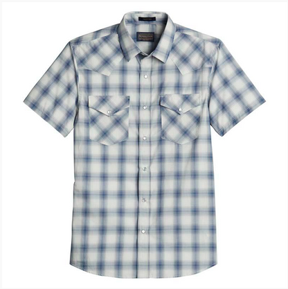 Pendleton Mens Short Sleeve Frontier Shirt IvoryNavyDobbyOmbre MD