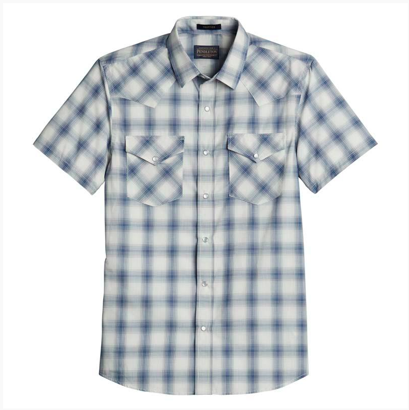Pendleton Mens Short Sleeve Frontier Shirt IvoryNavyDobbyOmbre XL