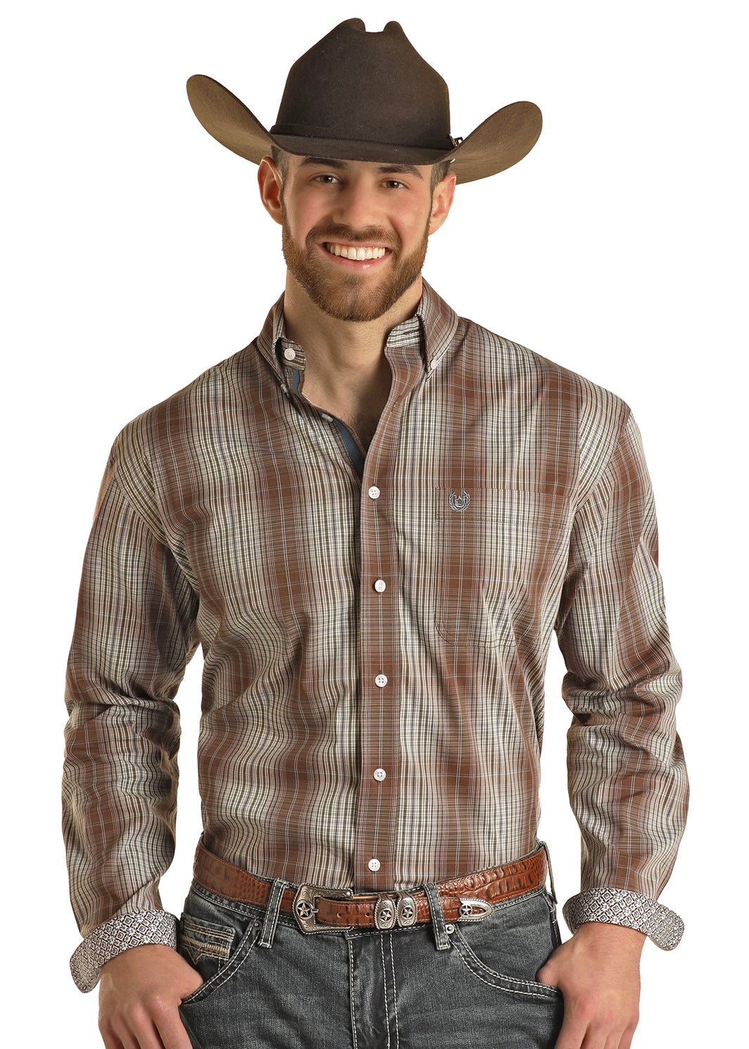 Panhandle Men's Ombre Brown Plaid Shirt