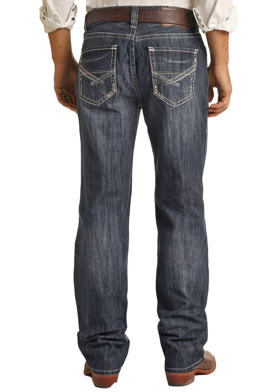 Rock & Roll Relaxed Fit Two Tone Embroidered Bootcut Jean