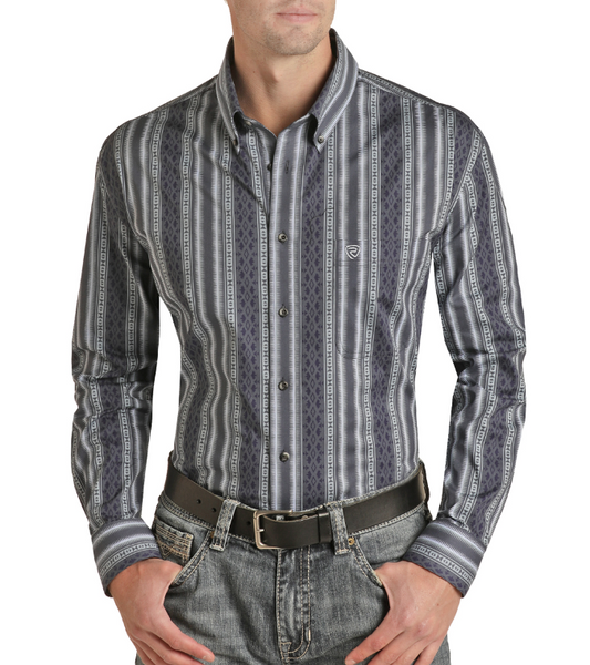 Rock & Roll Mens Long Sleeve Aztec Stripe Woven Button Down Shirt