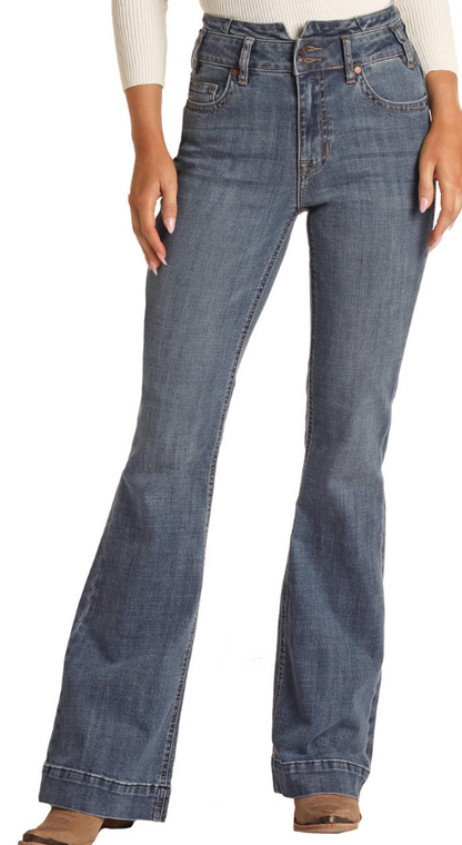 Rock Roll High Extra Stretch Notched Waistband Trouser Jean 27X32