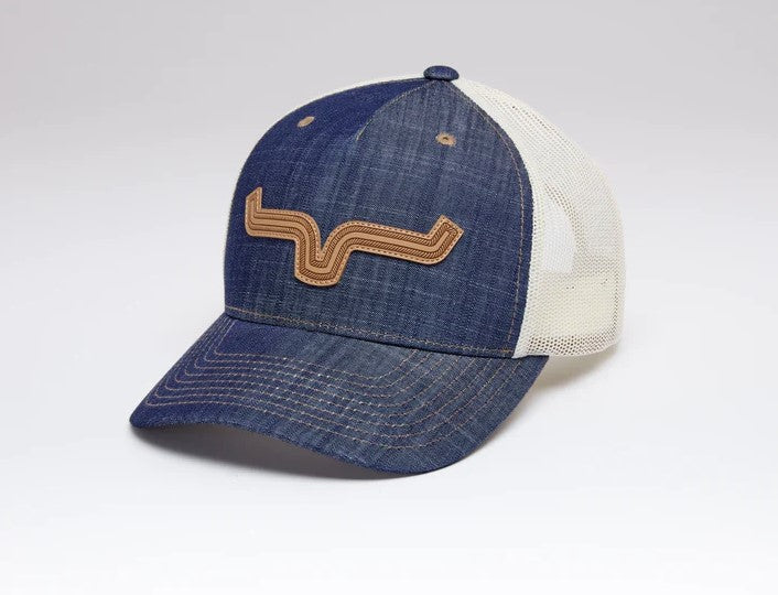 Roped Leather Patch Trucker Cap Denim One Size