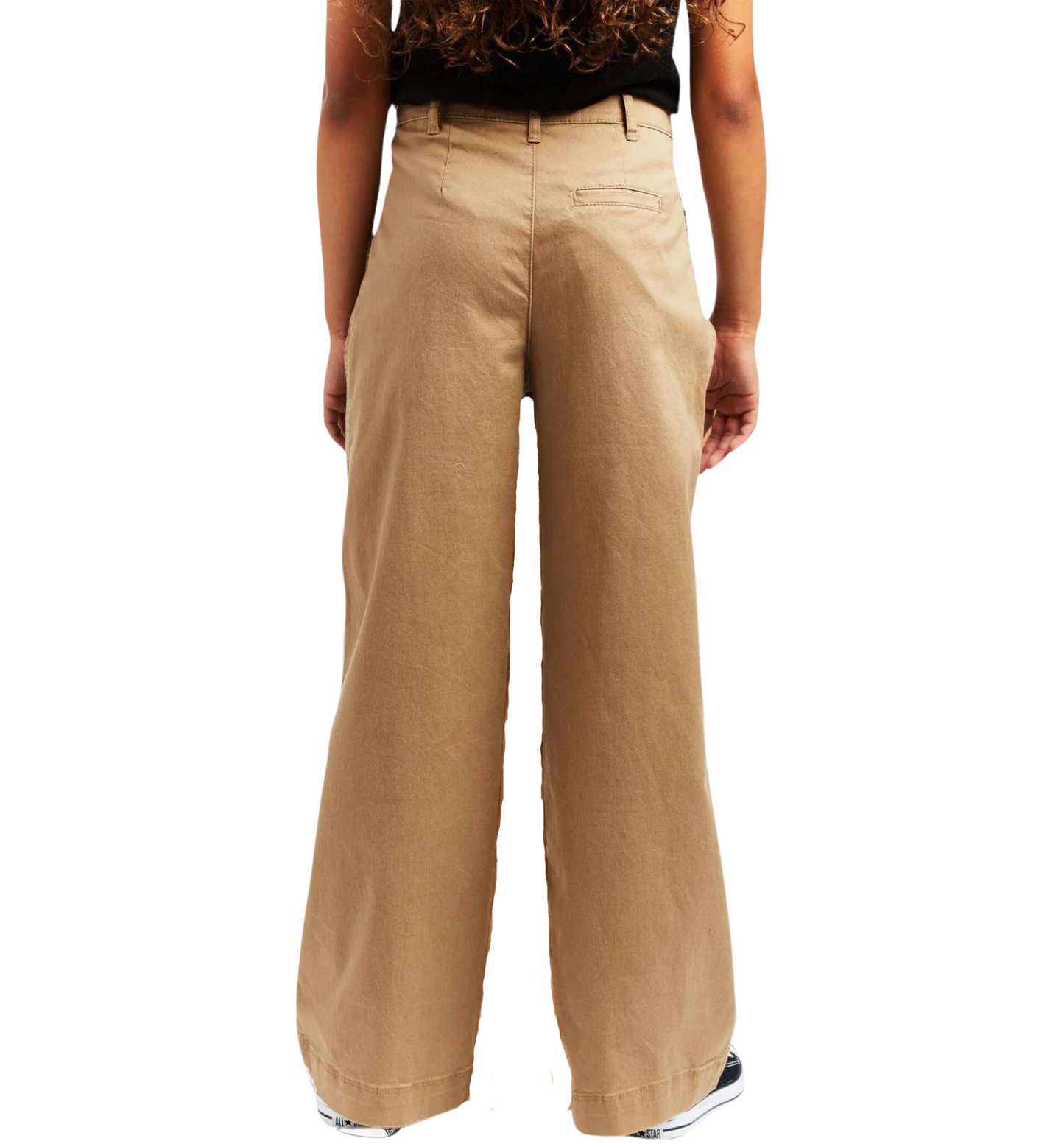 Girl's High Rise Pleated Wide Leg Khaki Trousers