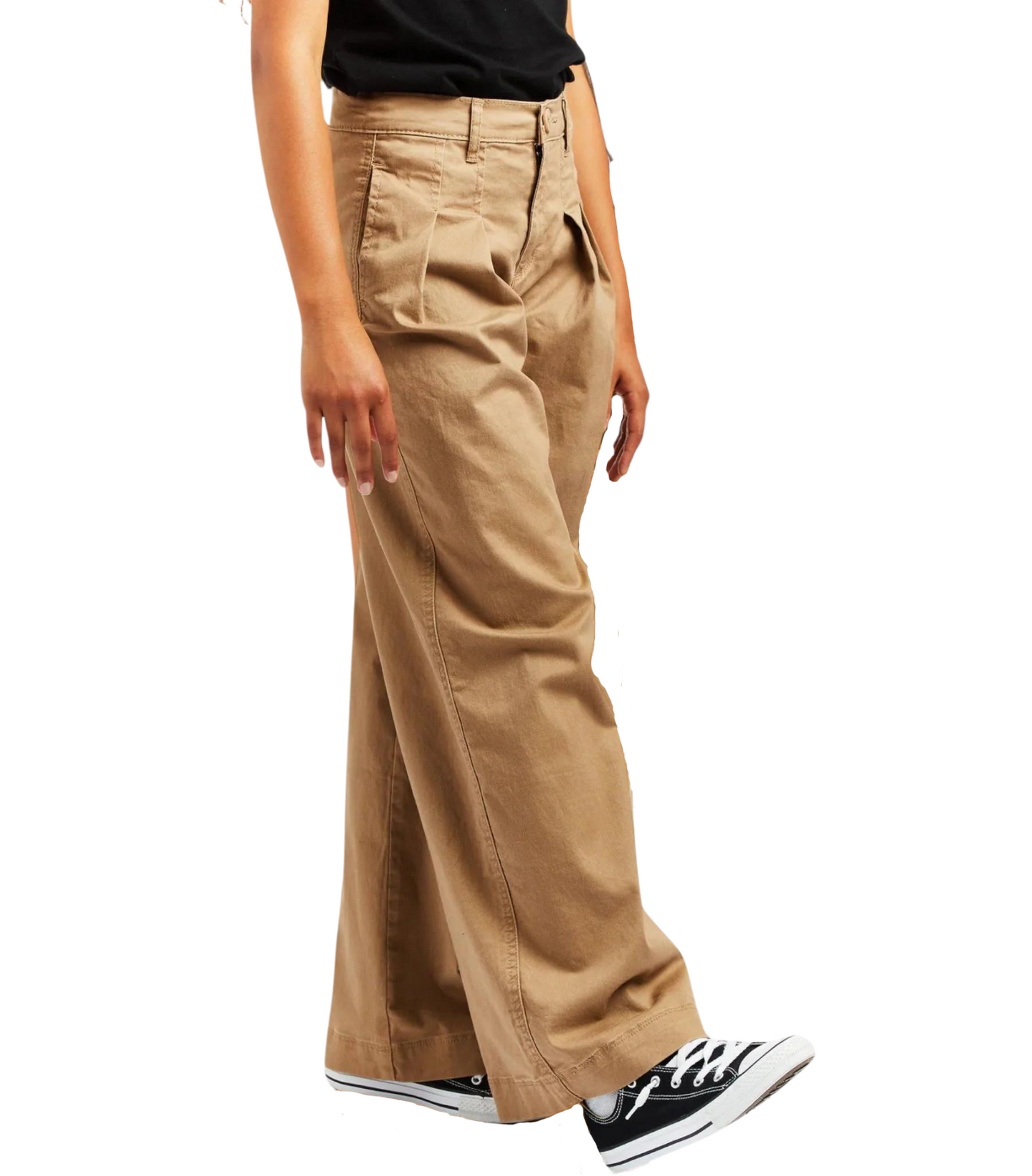 Girl's High Rise Pleated Wide Leg Khaki Trousers