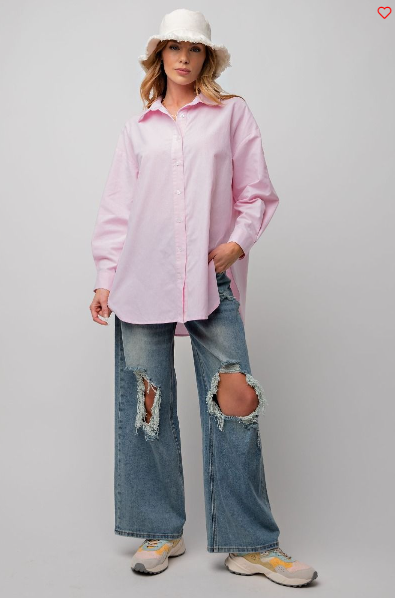 LS Button Down Cotton Shirt LT Pink