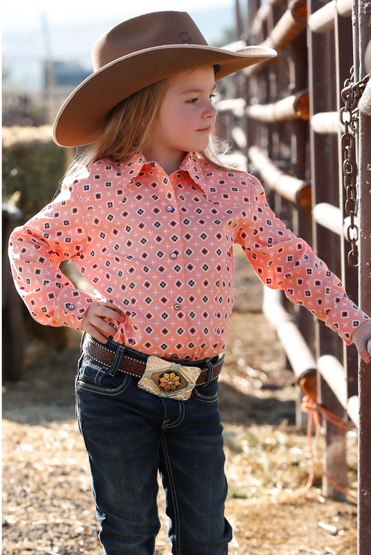 Girls LS Print Peach