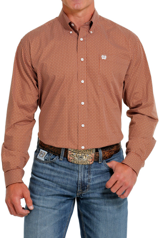 Mens LS Shirt Print Brown