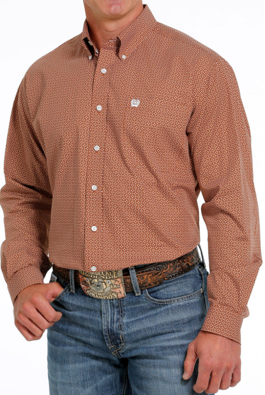 Mens LS Shirt Print Brown