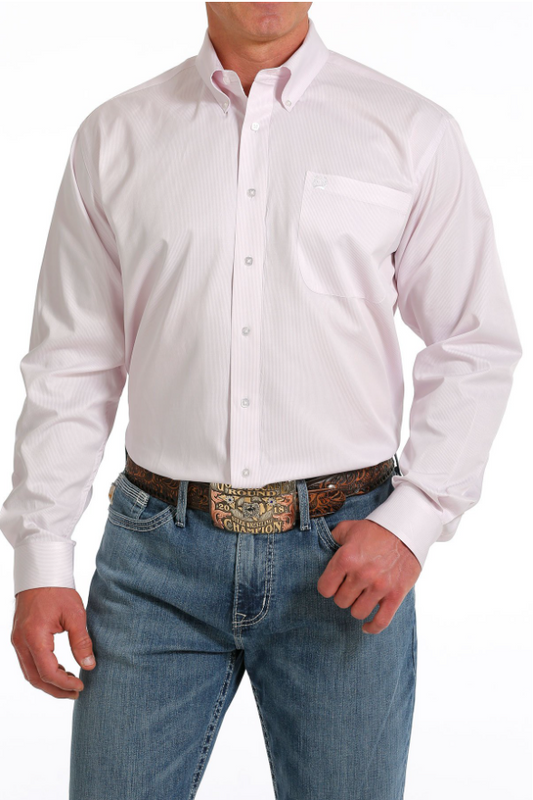 Cinch Men LS Pink Stipe Shirt