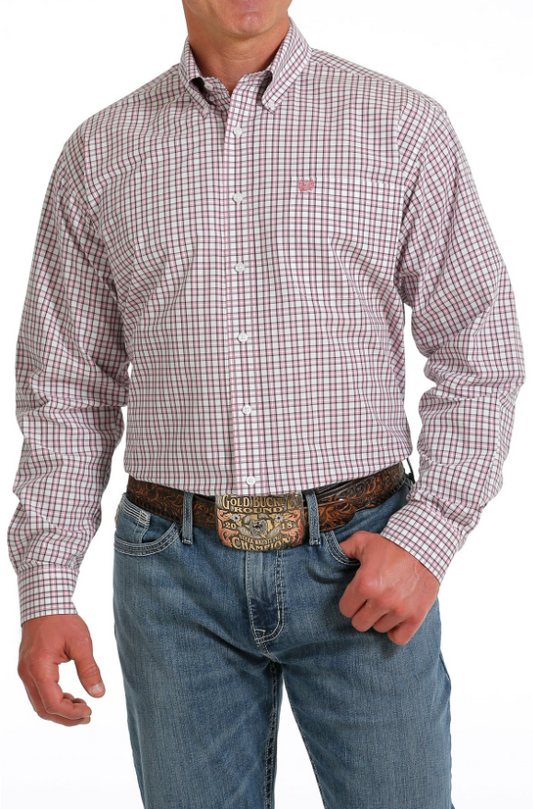 Cinch Men's Plaid LS Shirt Wht/Pnk/Blk