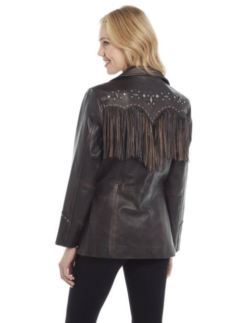 Chocolate Brown Leather Fringe Jacket