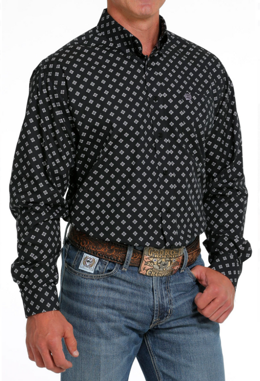 Cinch Diamond Print L/S BLK/Pur Shirt