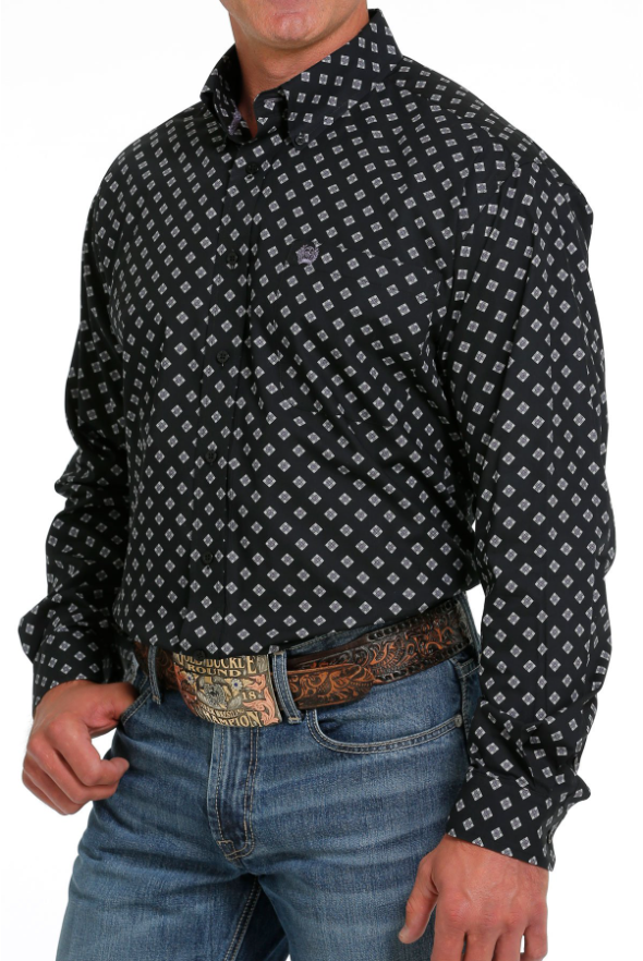 Cinch Diamond Print L/S BLK/Pur Shirt